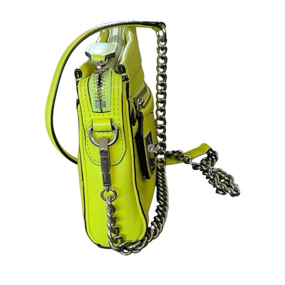 Rebecca Minkoff Leather Crossbody Bag Clutch  Zip Up Neon Yellow Silver Curblink - Picture 7 of 15